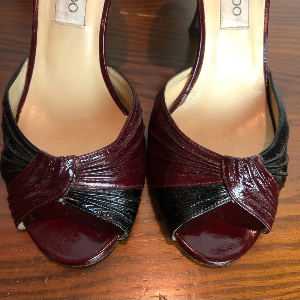 Jimmy Choo Patent Leather Wine and Black Bordeaux Heels Sz 39